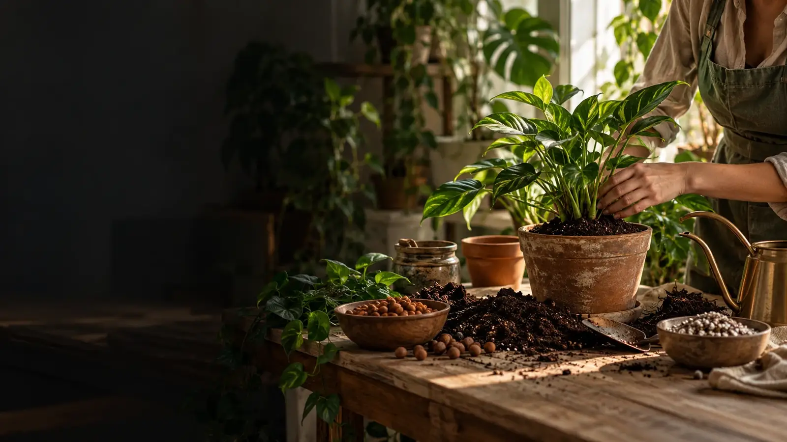 Preparação de uma planta com substrato e nutrientes